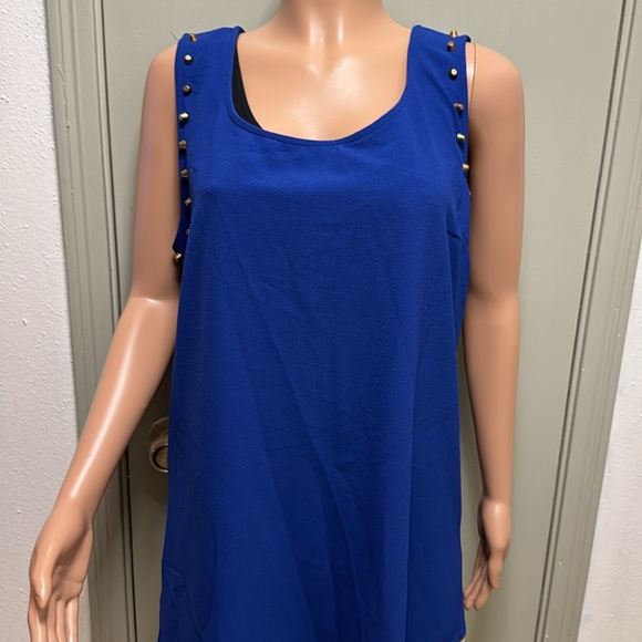 Blue Pepper Sleevless Medi Dress with copper embellishments around sleeved 2X - Picture 15 of 17
